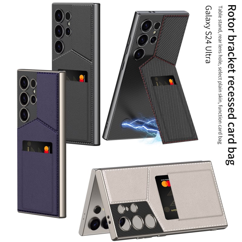 Husă spate din PU pentru Samsung Galaxy S25/S24/S23 Ultra cu suport magnetic pentru carduri, finisaj presat la cald, rezistentă la uzură, stil business