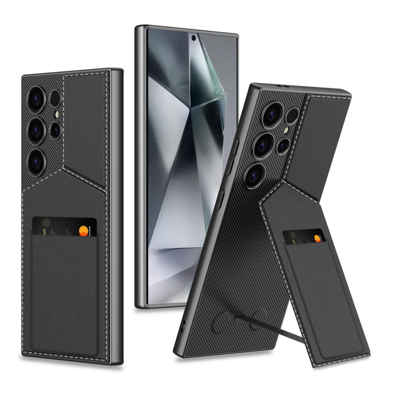 Husă spate din PU pentru Samsung Galaxy S25/S24/S23 Ultra cu suport magnetic pentru carduri, finisaj presat la cald, rezistentă la uzură, stil business