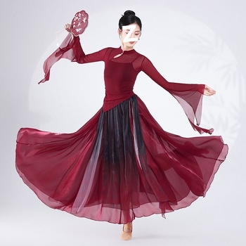 Klasična plesna odjeća za žene, top s dugim rukavima od gazaste tkanine, elegantan kineski stil, slobodan kroj, set za nastupe, unisex, proljeće 2025, dob 35–39