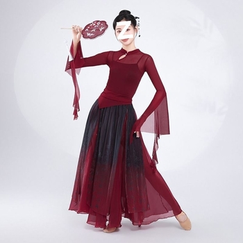 Klasična plesna odjeća za žene, top s dugim rukavima od gazaste tkanine, elegantan kineski stil, slobodan kroj, set za nastupe, unisex, proljeće 2025, dob 35–39