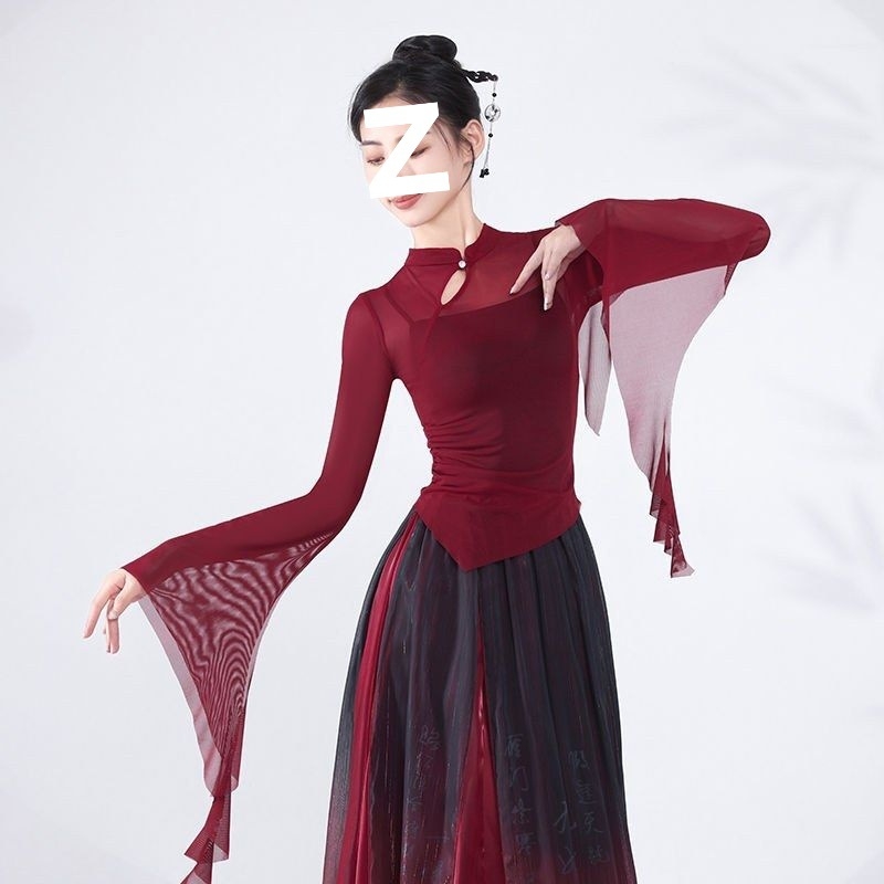 Klasična plesna odjeća za žene, top s dugim rukavima od gazaste tkanine, elegantan kineski stil, slobodan kroj, set za nastupe, unisex, proljeće 2025, dob 35–39