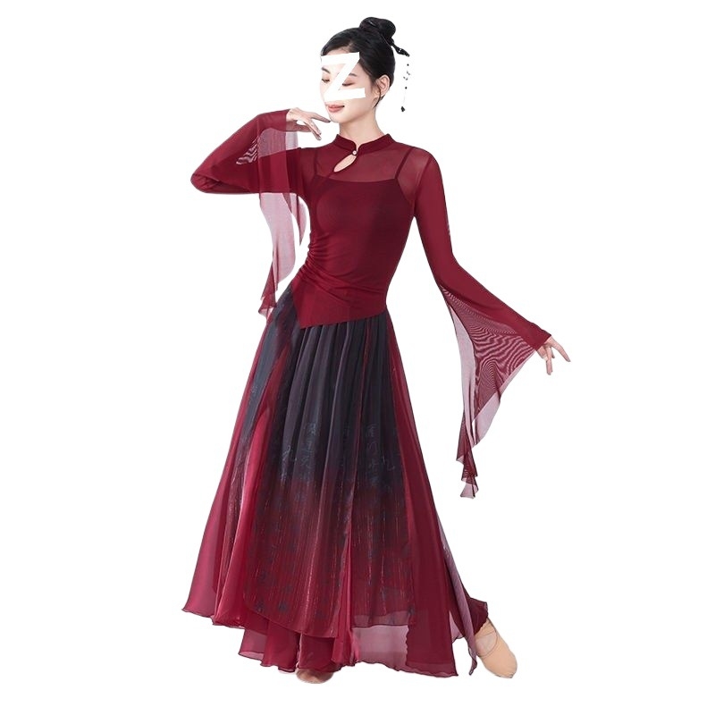 Klasična plesna odjeća za žene, top s dugim rukavima od gazaste tkanine, elegantan kineski stil, slobodan kroj, set za nastupe, unisex, proljeće 2025, dob 35–39