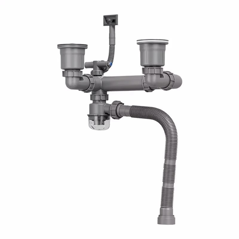 Set odvoda za kuhinjski sudoper s dvostrukim koritom | ABS materijal | Model 042 | dvostruki glava dizajn | univerzalno korištenje | protiv mirisa