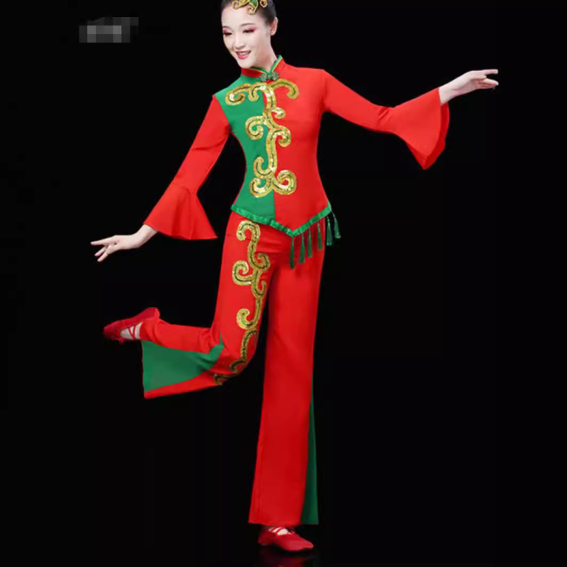 Yangge plesni kostim za žene — komplet za Yangge ples, materijal pamuk-svil, glavna tkanina 30–50%, spandex 30–50%
