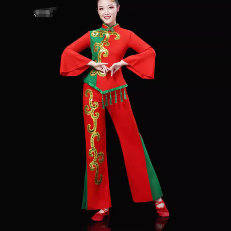 Yangge plesni kostim za žene — komplet za Yangge ples, materijal pamuk-svil, glavna tkanina 30–50%, spandex 30–50%