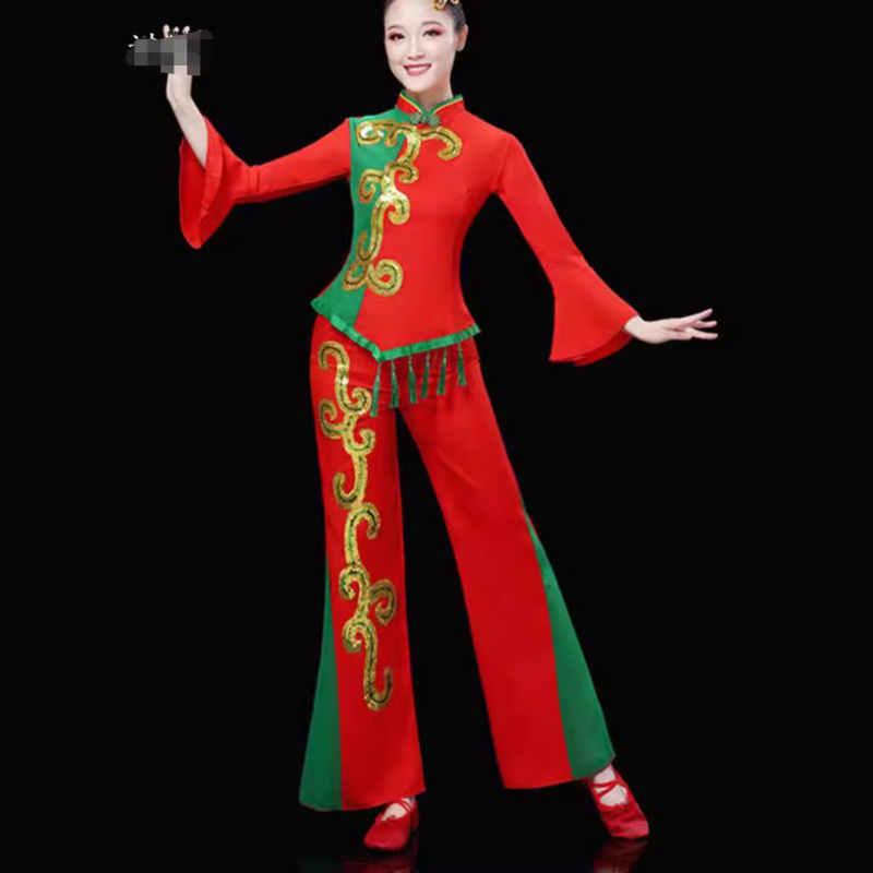 Yangge plesni kostim za žene — komplet za Yangge ples, materijal pamuk-svil, glavna tkanina 30–50%, spandex 30–50%