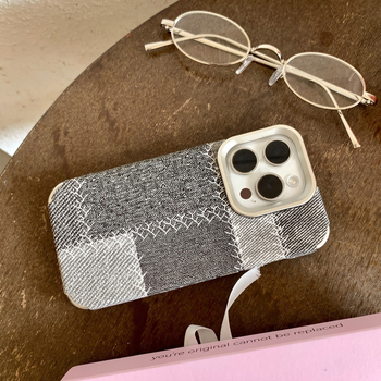 Husă iPhone cu model denim, accente electroplating, TPU ultra-subțire, rezistentă la șocuri pentru seriile iPhone 12/13/14