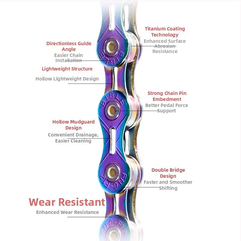 NanLio X12 reťaz bicykla z nerezovej ocele, kompatibilný s 8–12 rýchlosťami