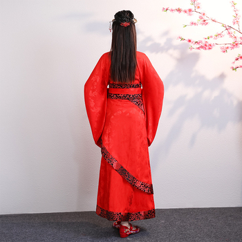 Hanfu plesna haljina s širokim rukavima i zakrivljenim rubom, poliester tkanina, jacquard uzorak