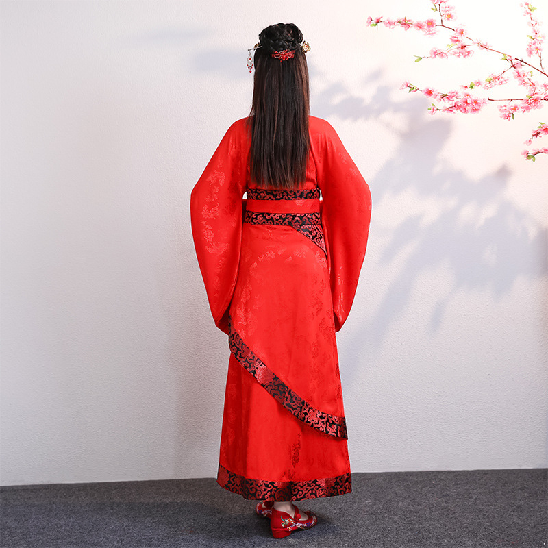 Hanfu plesna haljina s širokim rukavima i zakrivljenim rubom, poliester tkanina, jacquard uzorak