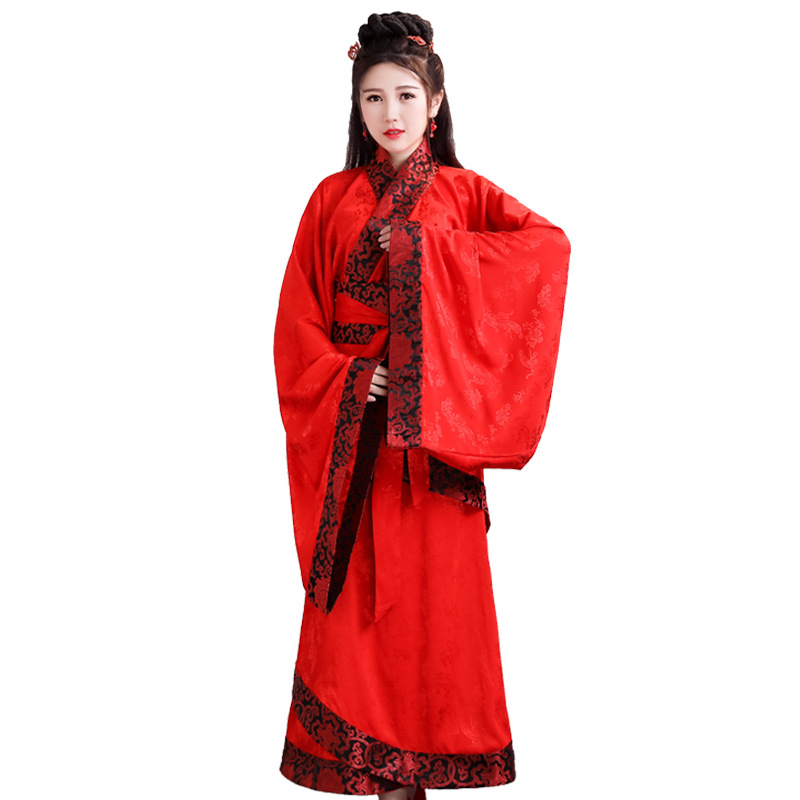 Hanfu plesna haljina s širokim rukavima i zakrivljenim rubom, poliester tkanina, jacquard uzorak