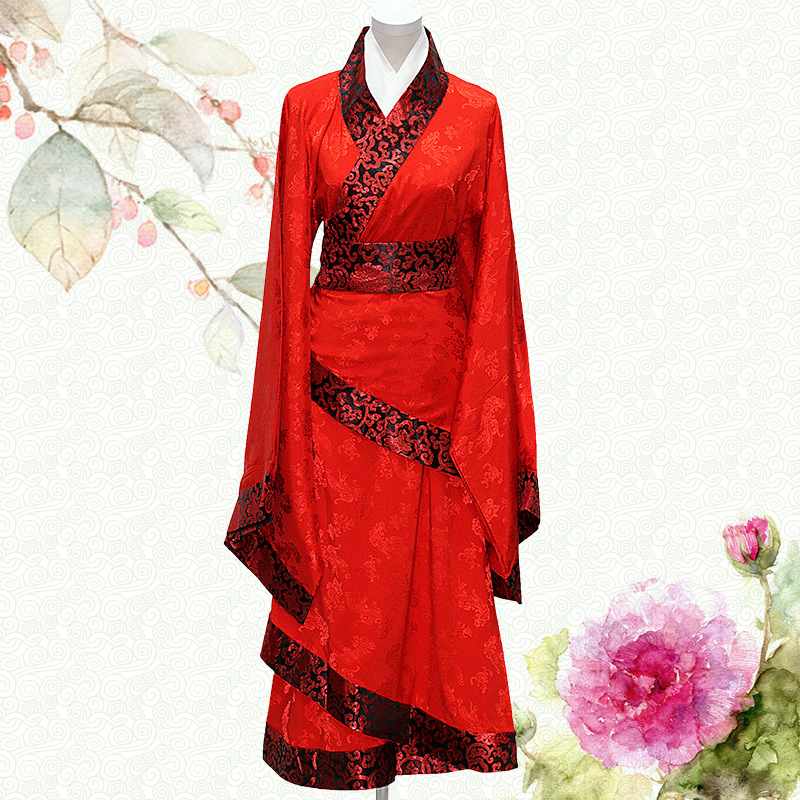 Hanfu plesna haljina s širokim rukavima i zakrivljenim rubom, poliester tkanina, jacquard uzorak