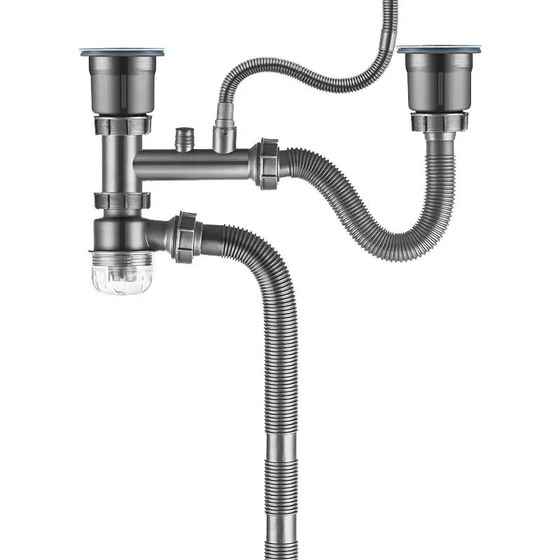 Set odvoda kuhinjskog sudopera za pranje povrća, dvostruka glava, vučni tip, materijal PP, model Povrće sudoper, šifra Double Head 03