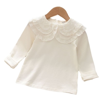 Gyerekeknek szóló hosszú ujjú pamut póló koreai stílusban, galléros, 85% pamut
