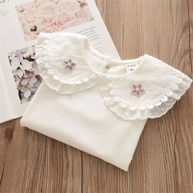 Gyerekeknek szóló hosszú ujjú pamut póló koreai stílusban, galléros, 85% pamut