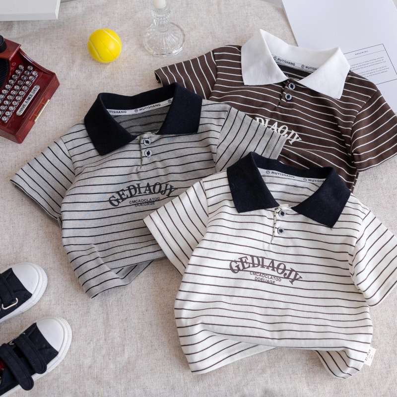 Dječje prugasto polo majica, pamuk >96%, korejski stil, za djecu 3–8 godina