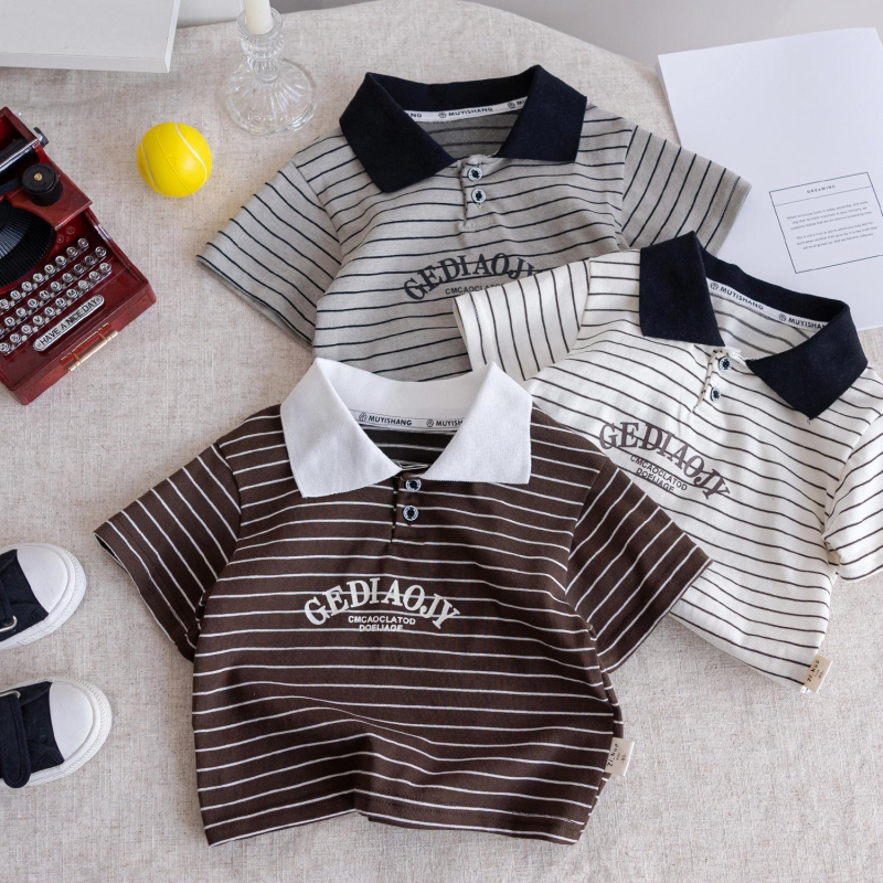 Dječje prugasto polo majica, pamuk >96%, korejski stil, za djecu 3–8 godina