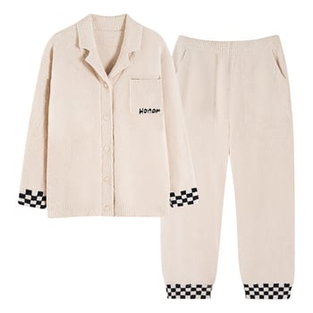 Ženski zimski set pidžame s kardiganom od poluvelura, 100% poliester, debljina 251–300 g/m², dugi rukav, hlače, casual kućno odijevanje