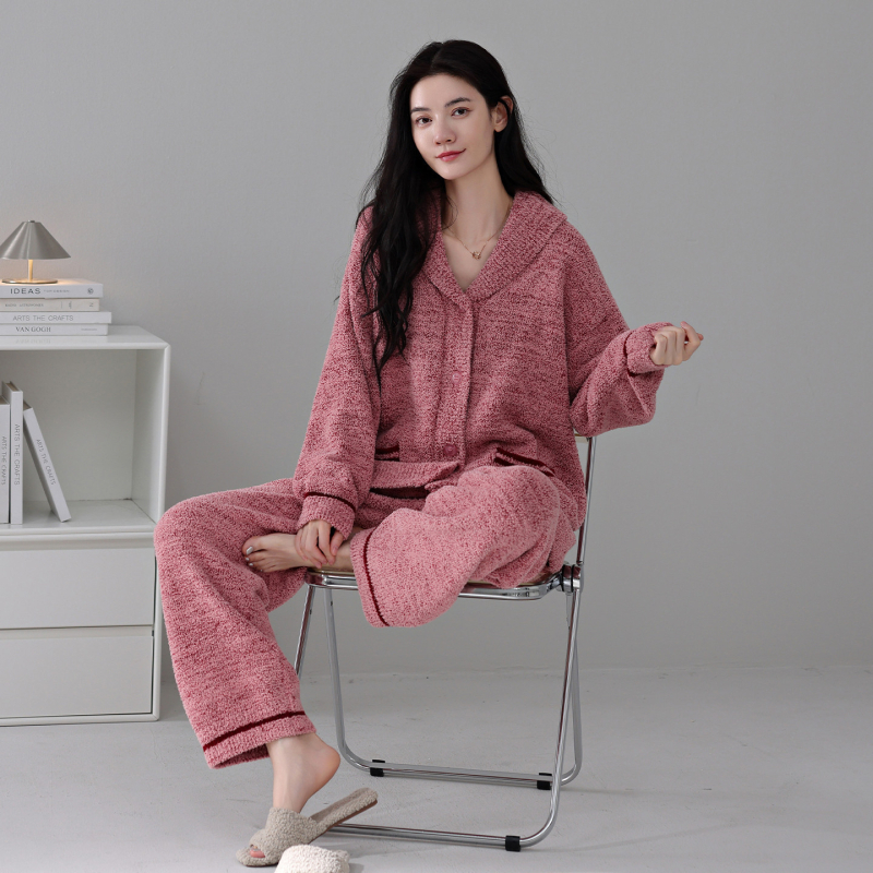 Ženski zimski set pidžame s kardiganom od poluvelura, 100% poliester, debljina 251–300 g/m², dugi rukav, hlače, casual kućno odijevanje