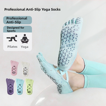 Петопръстни чорапи за йога, антихлъзгаща повърхност, разделяне на пръстите, дишащ памук, абсорбиращи потта, полка-точков 3D модел