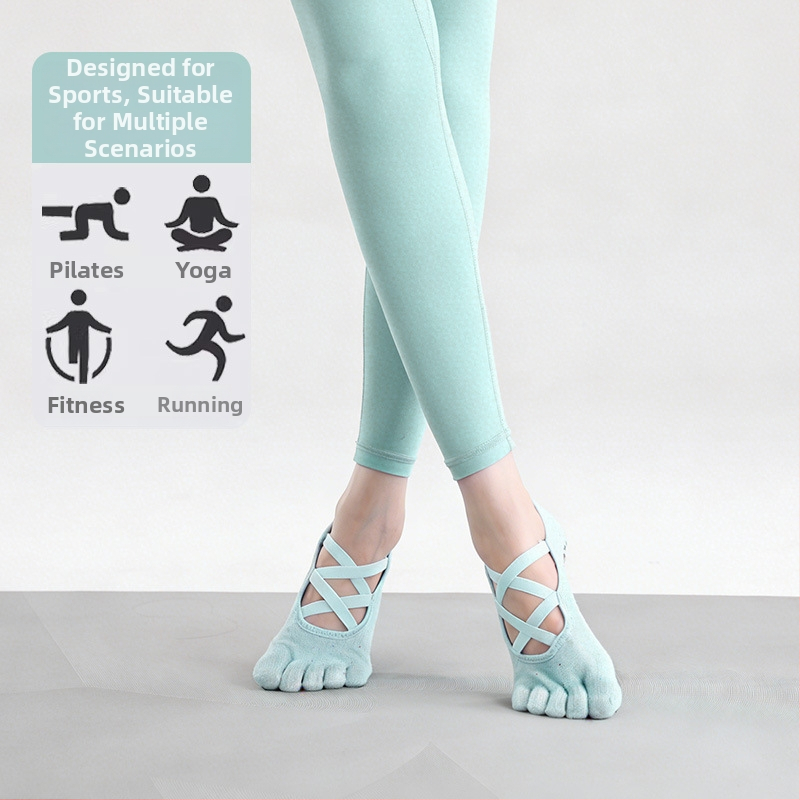 Петопръстни чорапи за йога, антихлъзгаща повърхност, разделяне на пръстите, дишащ памук, абсорбиращи потта, полка-точков 3D модел