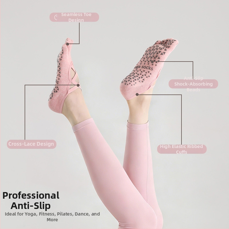 Петопръстни чорапи за йога, антихлъзгаща повърхност, разделяне на пръстите, дишащ памук, абсорбиращи потта, полка-точков 3D модел