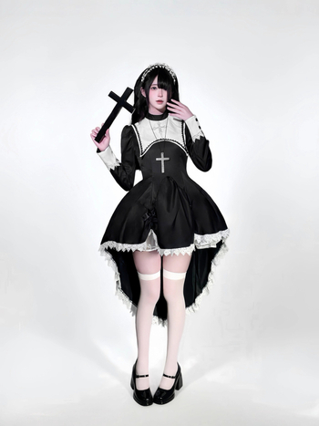 Cosplay kostim časne sestre s izšivanim križem — unisex, poliester (95%+), RPG kostim za nastup, proljeće 2025