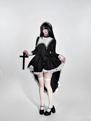 Cosplay kostim časne sestre s izšivanim križem — unisex, poliester (95%+), RPG kostim za nastup, proljeće 2025