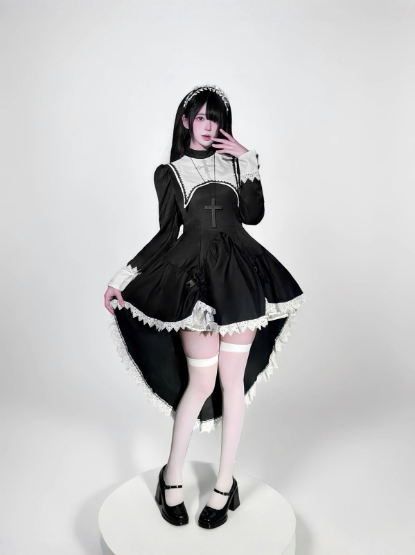 Cosplay kostim časne sestre s izšivanim križem — unisex, poliester (95%+), RPG kostim za nastup, proljeće 2025
