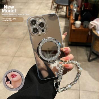 Zrkadlo na líčenie pre obal iPhone — TPU, elektroplátový povrch, proti pádu, možnosť prispôsobenia, kompatibilné s iPhone 11/12/13/14 sériou