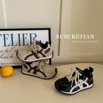 Dječje udobne tenisice za trčanje s Velcro zatvaračem, gornji dio od prave kože, gumena potplata, mrežasta podstava, jesenski model, za djecu 4-12 godina