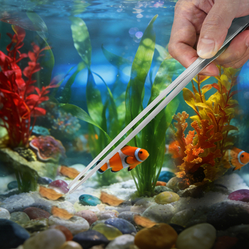 Öt részes rozsdamentes acél akvárium eszköz készlet: növényolló, erős szorító, sík homokkaparó és algakaparó — modell 00-263