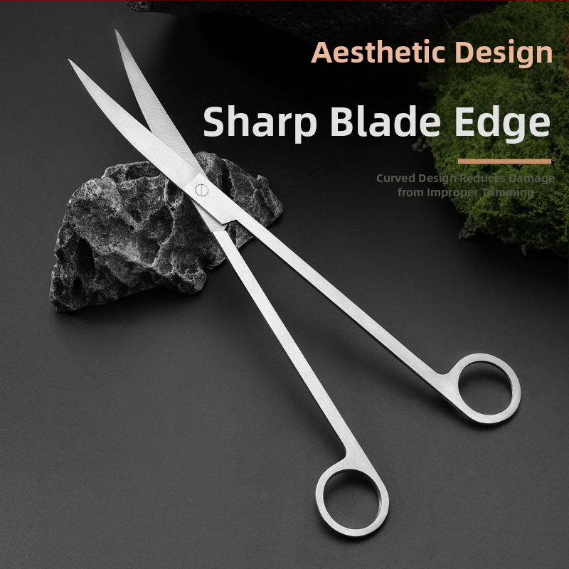 Päťdielny set nástrojov pre akvárium z nehrdzavejúcej ocele: nožnice na rastliny, pevná svorka, plochý škrabka na piesok a škrabka na rasy — model 00-263