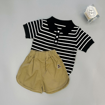 Polo majica za djecu 1–3 godine – prozračna ice silk pletena tkanina, kratki rukav, prugasti uzorak, ljeto 2025