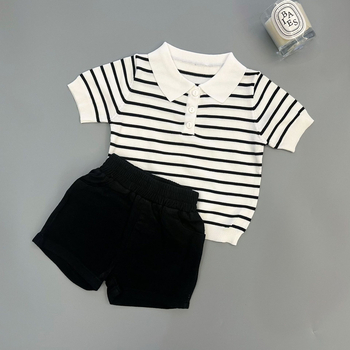 Polo majica za djecu 1–3 godine – prozračna ice silk pletena tkanina, kratki rukav, prugasti uzorak, ljeto 2025