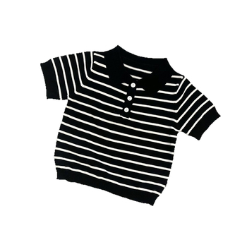Polo majica za djecu 1–3 godine – prozračna ice silk pletena tkanina, kratki rukav, prugasti uzorak, ljeto 2025