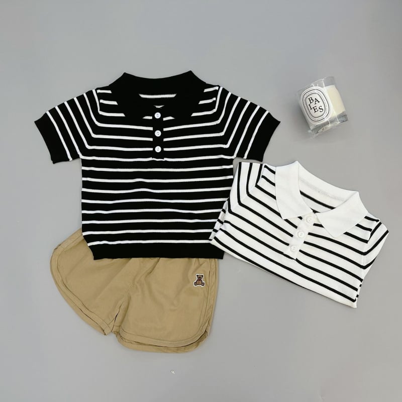 Polo majica za djecu 1–3 godine – prozračna ice silk pletena tkanina, kratki rukav, prugasti uzorak, ljeto 2025