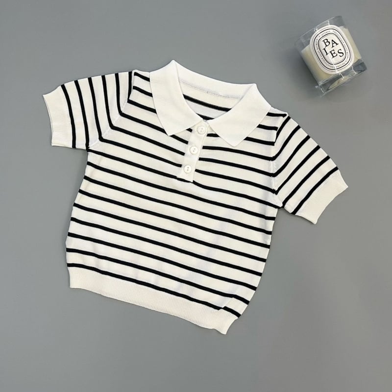 Polo majica za djecu 1–3 godine – prozračna ice silk pletena tkanina, kratki rukav, prugasti uzorak, ljeto 2025