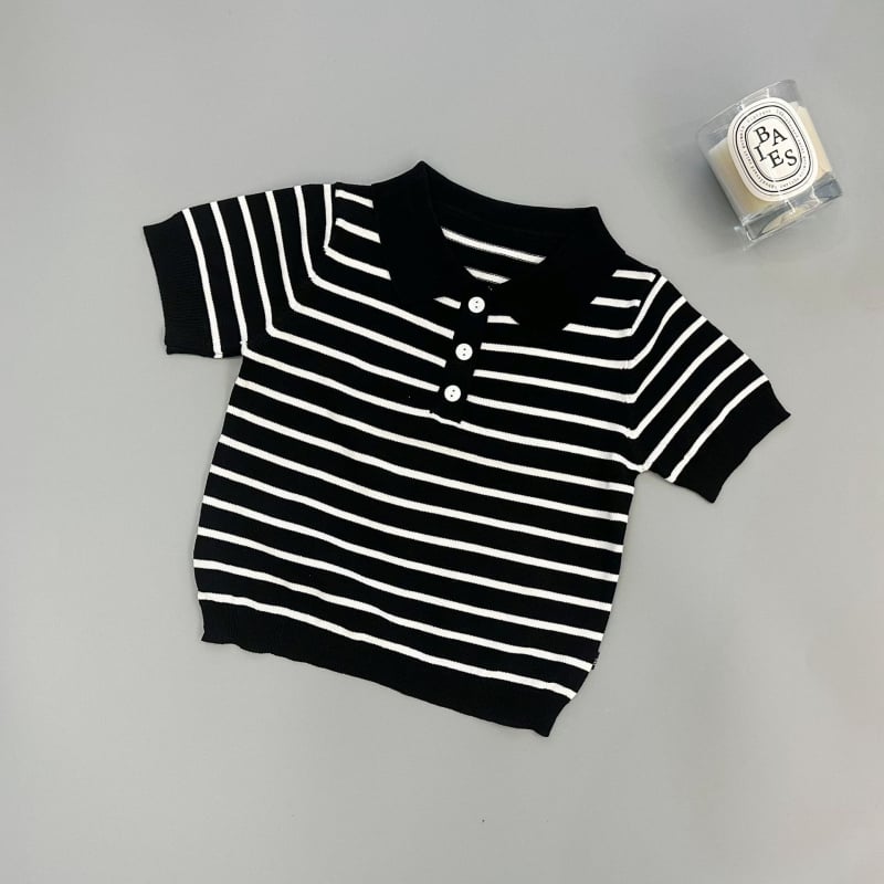 Polo majica za djecu 1–3 godine – prozračna ice silk pletena tkanina, kratki rukav, prugasti uzorak, ljeto 2025