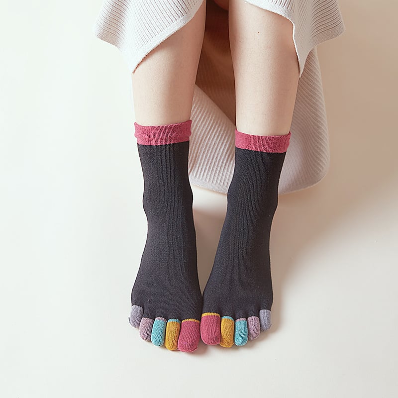 Ženske čarape s odvojenim prstima od pamuka | upijaju znoj, prozračne, jednobojne, srednja duljina