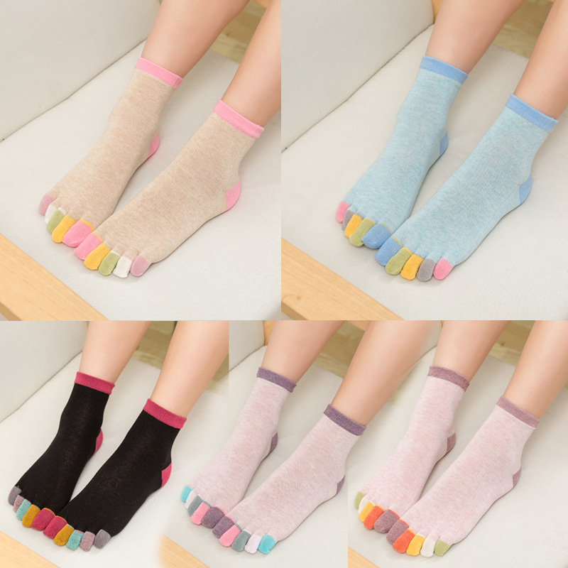 Ženske čarape s odvojenim prstima od pamuka | upijaju znoj, prozračne, jednobojne, srednja duljina