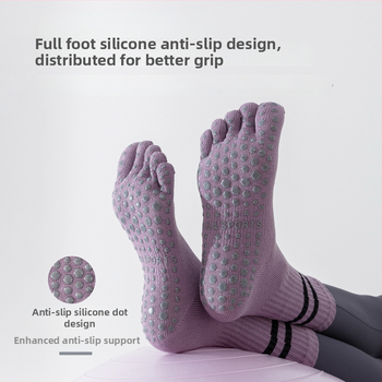 Йога чорапи с пет пръсти, противоскользящи, антибактериални, попиващи пот, 95% памук