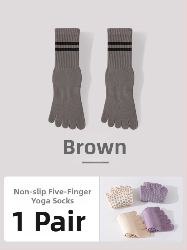 Йога чорапи с пет пръсти, противоскользящи, антибактериални, попиващи пот, 95% памук