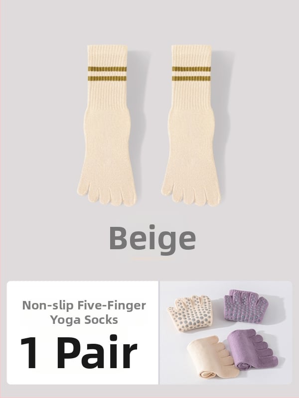 Йога чорапи с пет пръсти, противоскользящи, антибактериални, попиващи пот, 95% памук