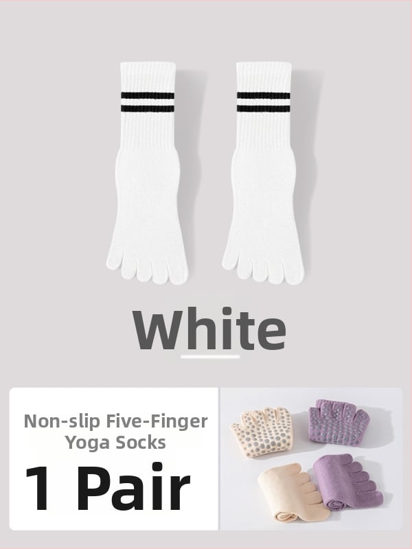Йога чорапи с пет пръсти, противоскользящи, антибактериални, попиващи пот, 95% памук