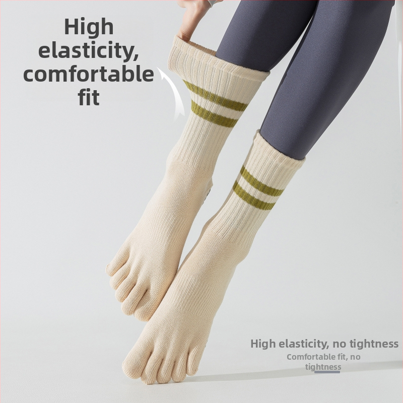 Йога чорапи с пет пръсти, противоскользящи, антибактериални, попиващи пот, 95% памук