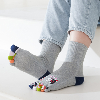 Женски чорапи за пет пръста, до средната част на подбедрицата, памук 80–90%, карикатурен модел, с дезодориращ ефект и против изпотяване, дишащи