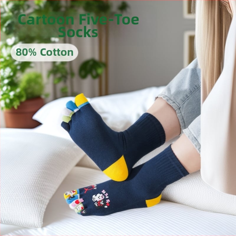 Женски чорапи за пет пръста, до средната част на подбедрицата, памук 80–90%, карикатурен модел, с дезодориращ ефект и против изпотяване, дишащи