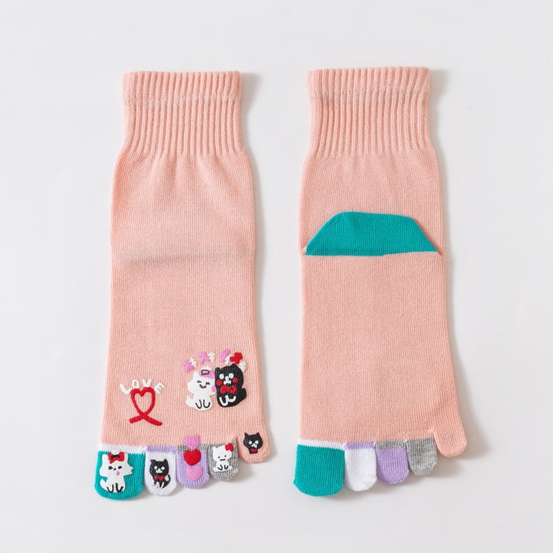 Женски чорапи за пет пръста, до средната част на подбедрицата, памук 80–90%, карикатурен модел, с дезодориращ ефект и против изпотяване, дишащи