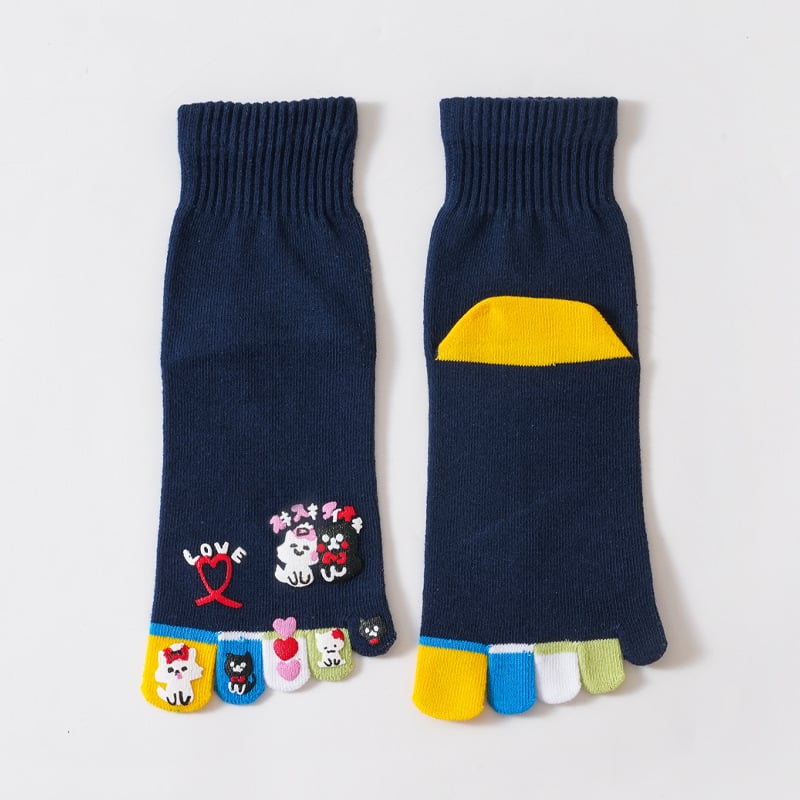 Женски чорапи за пет пръста, до средната част на подбедрицата, памук 80–90%, карикатурен модел, с дезодориращ ефект и против изпотяване, дишащи